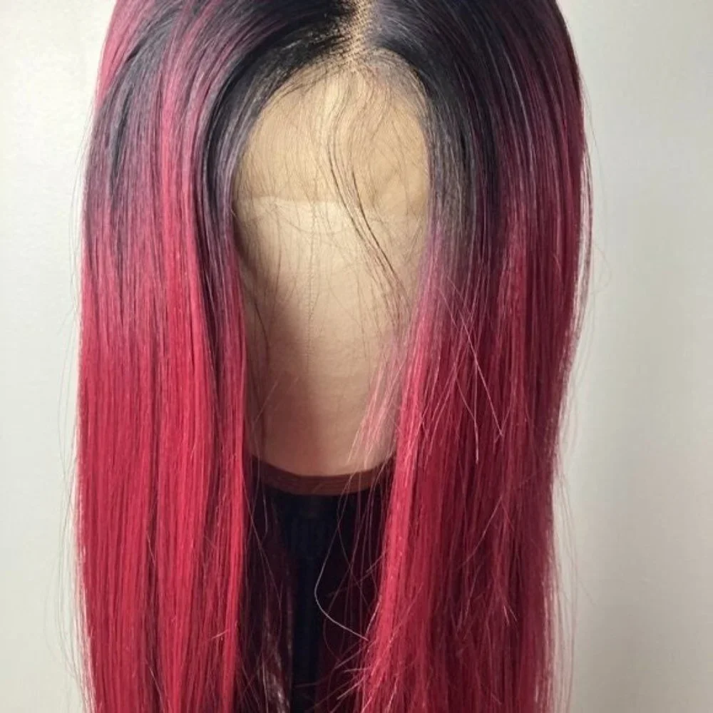 Straight Long Black Red Lace Front Wig